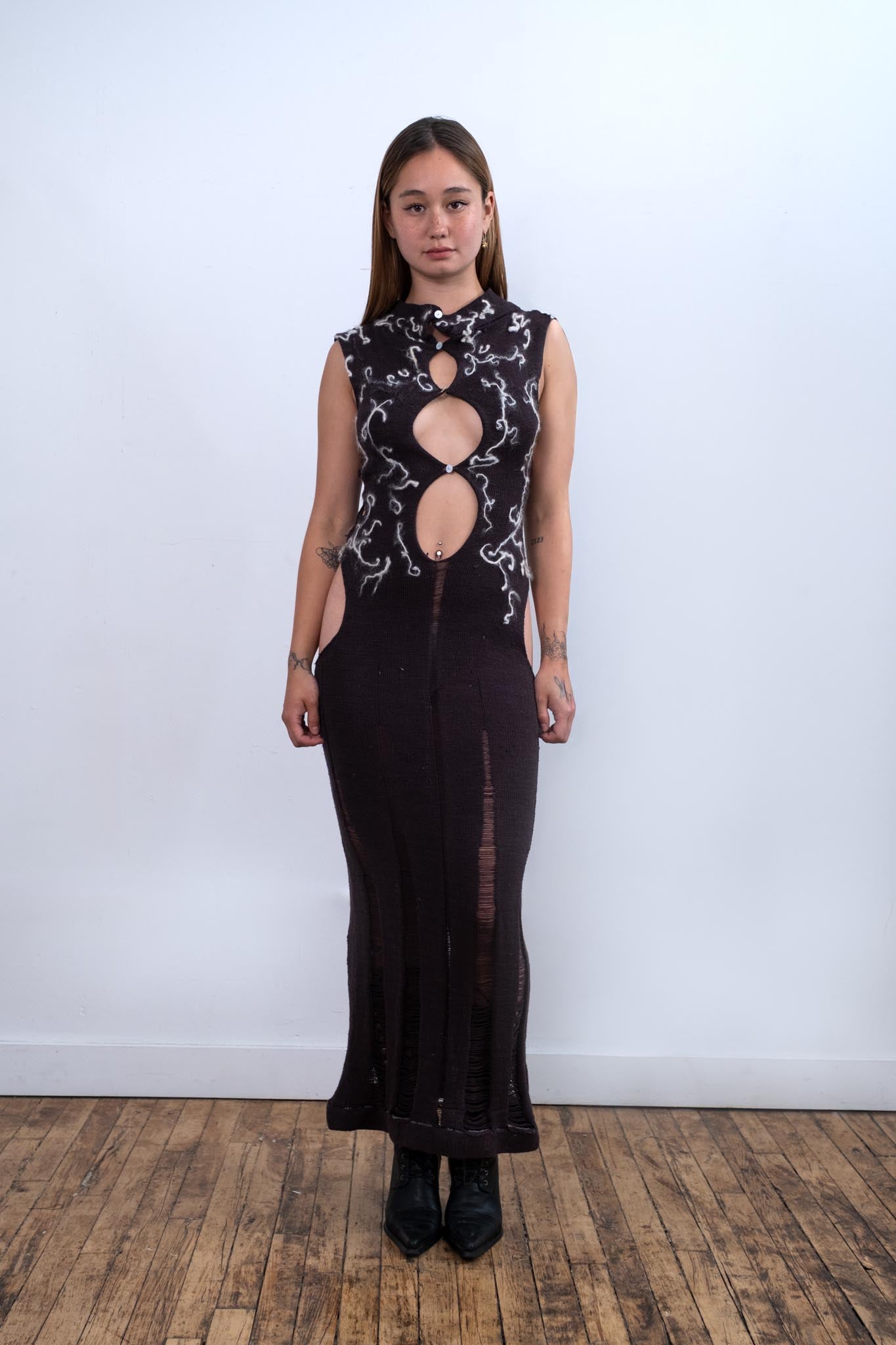 Black Lightning Cut-Out Felted Maxi Dress
