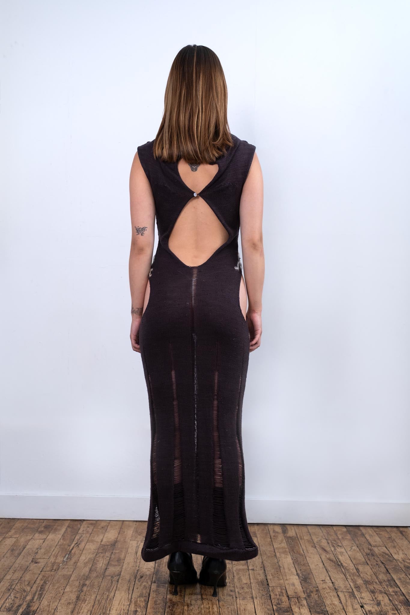Black Lightning Cut-Out Felted Maxi Dress